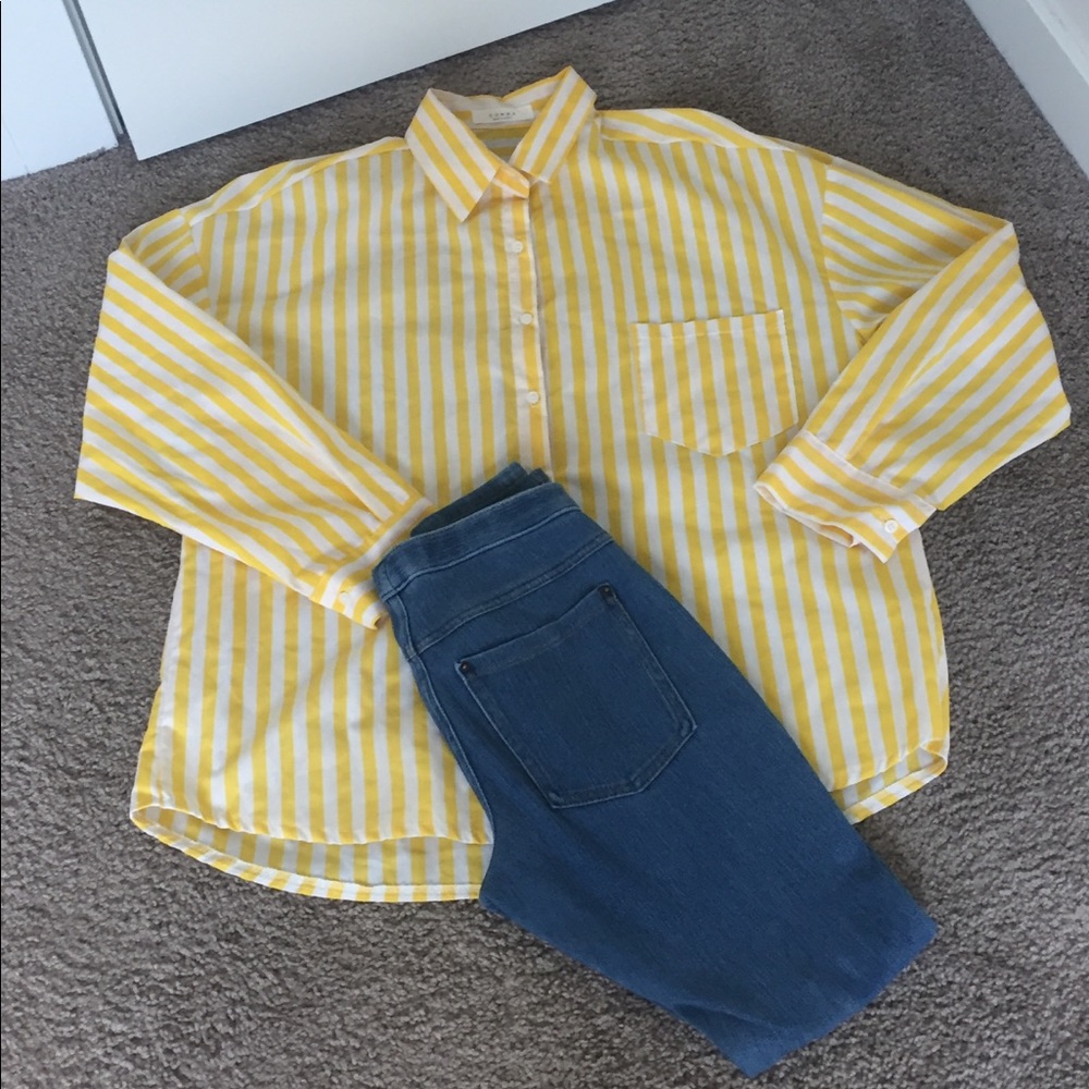 NWOT Comma OS Yellow and White Shirt Blouse